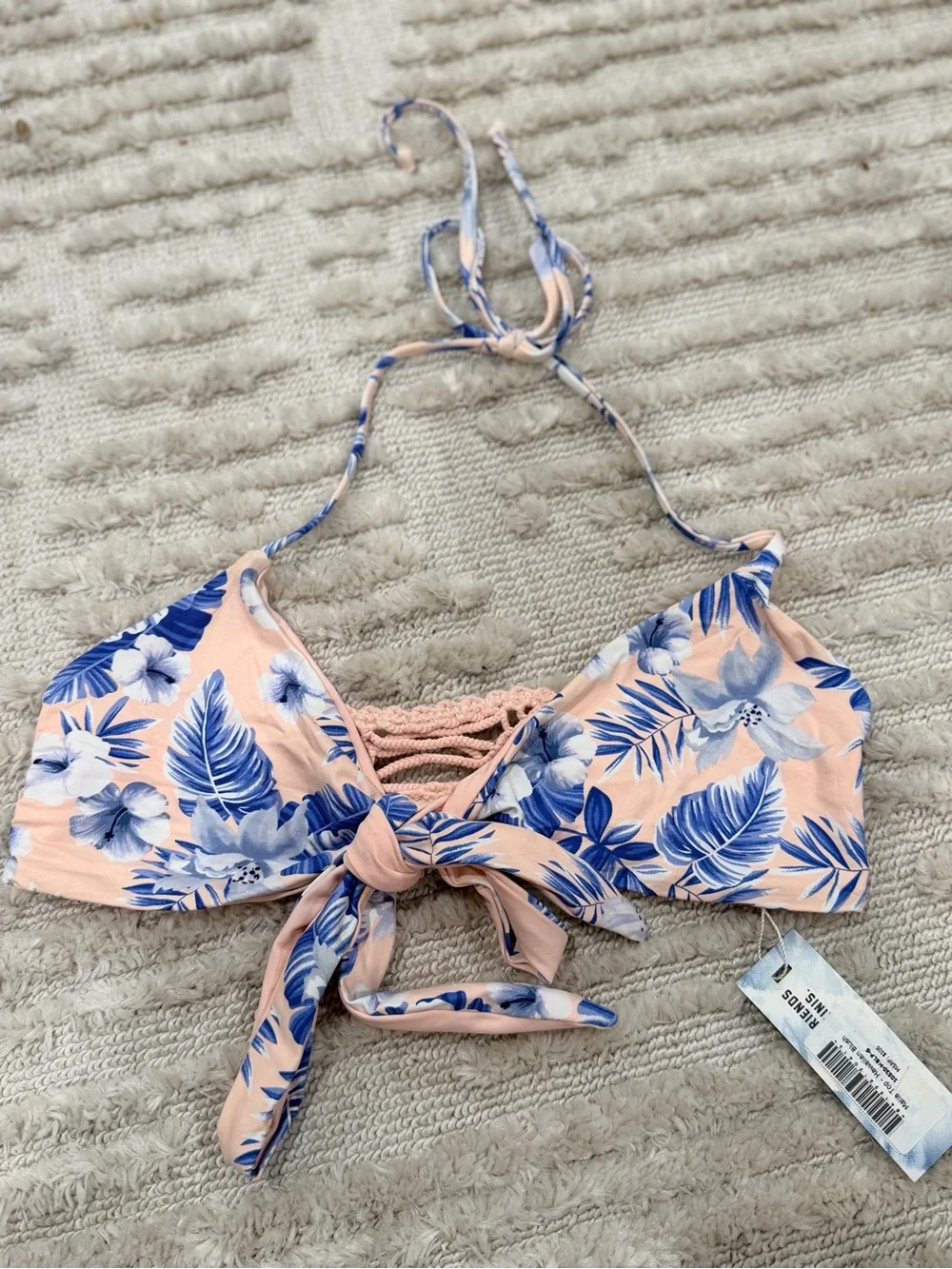 Frankie's Bikinis Peach & Blue Floral Tie-Front Bikini Set